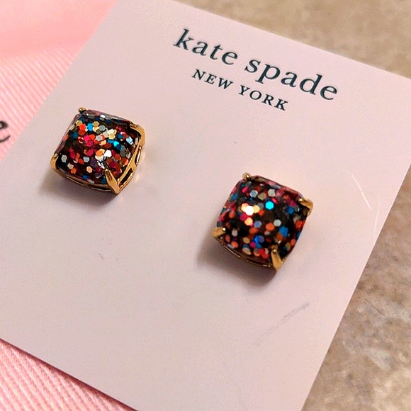 NEW Kate Spade Mini Small Square Stud Earrings in Multi Glitter/Gold - Picture 6 of 8